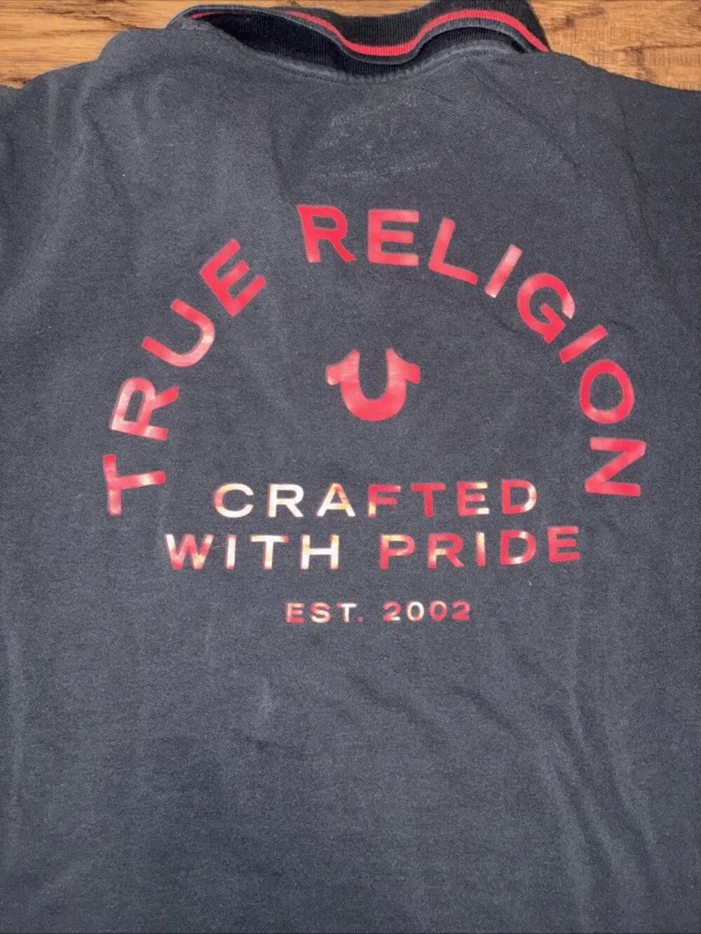 True Religion Men's Crafted with Pride Black  / Red XXL 2XL Polo  Short Sleeve
